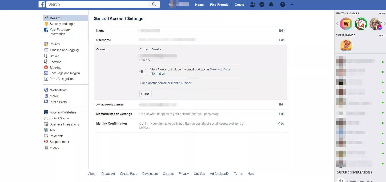 يمكنك إضافة بريد إلكتروني جديد أو رقم هاتف محمول إلى حساب Facebook الخاص بك من علامة التبويب جهة الاتصال