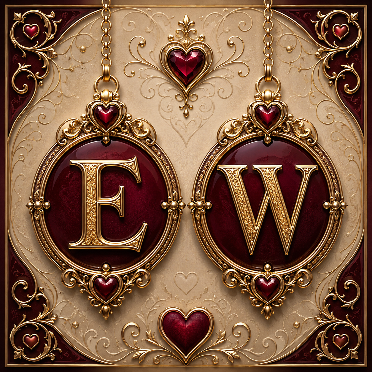 صورة رومانسية مزخرفة لحرف E مع حرف W